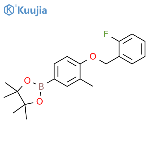 2-(4-(2-fluorobenzyloxy)-3-methylphenyl)-4,4,5,5-tetramethyl-1,3,2-dioxaborolane structure