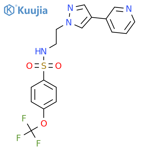 N-{2-4-(pyridin-3-yl)-1H-pyrazol-1-ylethyl}-4-(trifluoromethoxy)benzene-1-sulfonamide structure