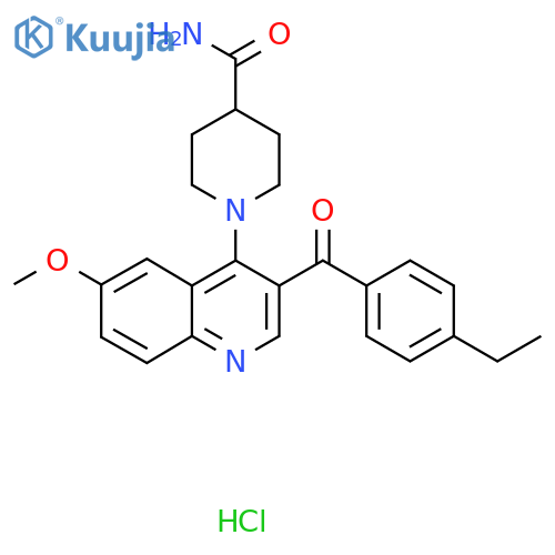 1-3-(4-ethylbenzoyl)-6-methoxyquinolin-4-ylpiperidine-4-carboxamide hydrochloride structure