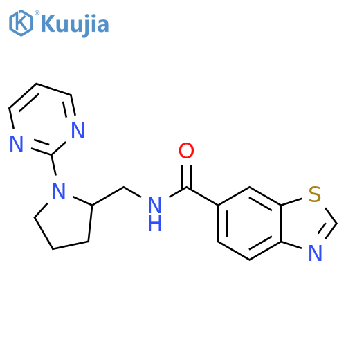N-{[1-(pyrimidin-2-yl)pyrrolidin-2-yl]methyl}-1,3-benzothiazole-6-carboxamide structure