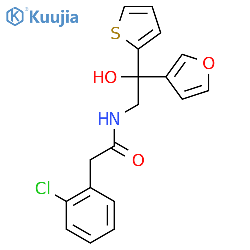 2-(2-chlorophenyl)-N-2-(furan-3-yl)-2-hydroxy-2-(thiophen-2-yl)ethylacetamide structure