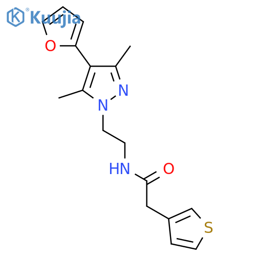 N-{2-4-(furan-2-yl)-3,5-dimethyl-1H-pyrazol-1-ylethyl}-2-(thiophen-3-yl)acetamide structure