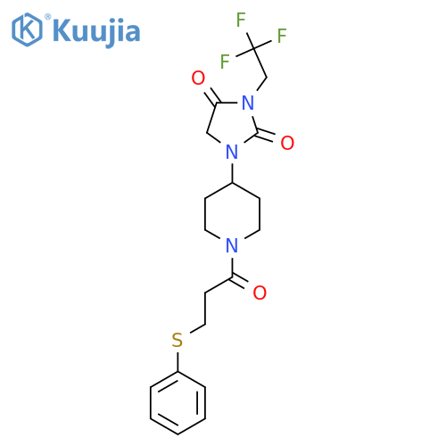 1-{1-3-(phenylsulfanyl)propanoylpiperidin-4-yl}-3-(2,2,2-trifluoroethyl)imidazolidine-2,4-dione structure