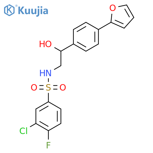 3-chloro-4-fluoro-N-{2-4-(furan-2-yl)phenyl-2-hydroxyethyl}benzene-1-sulfonamide structure