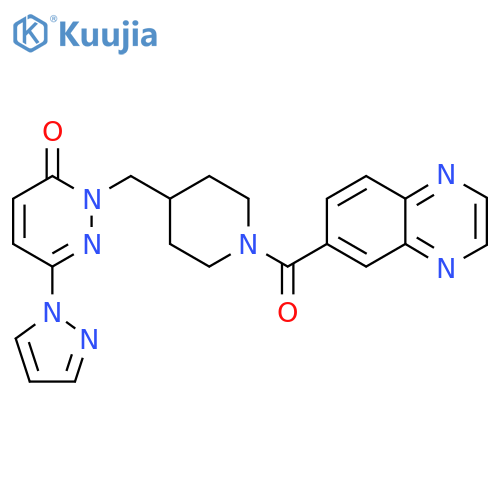 6-(1H-pyrazol-1-yl)-2-{[1-(quinoxaline-6-carbonyl)piperidin-4-yl]methyl}-2,3-dihydropyridazin-3-one structure