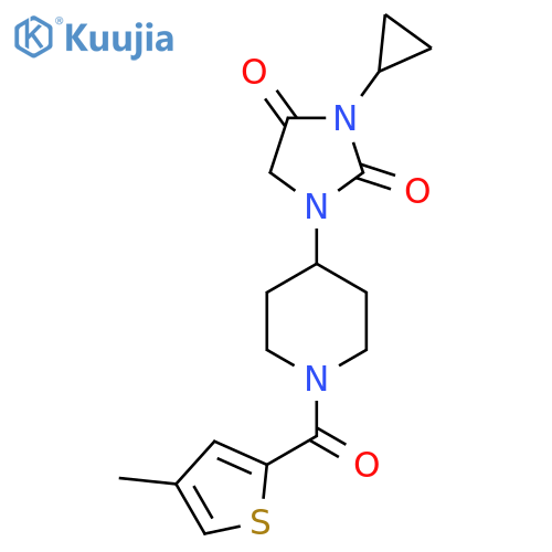 3-cyclopropyl-1-1-(4-methylthiophene-2-carbonyl)piperidin-4-ylimidazolidine-2,4-dione structure