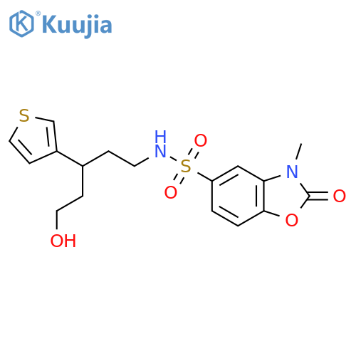 N-[5-hydroxy-3-(thiophen-3-yl)pentyl]-3-methyl-2-oxo-2,3-dihydro-1,3-benzoxazole-5-sulfonamide structure