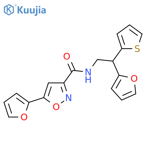 5-(furan-2-yl)-N-[2-(furan-2-yl)-2-(thiophen-2-yl)ethyl]-1,2-oxazole-3-carboxamide structure