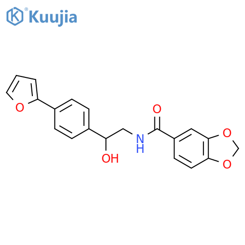 N-{2-4-(furan-2-yl)phenyl-2-hydroxyethyl}-2H-1,3-benzodioxole-5-carboxamide structure