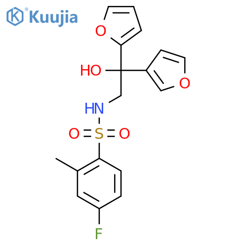 4-fluoro-N-2-(furan-2-yl)-2-(furan-3-yl)-2-hydroxyethyl-2-methylbenzene-1-sulfonamide structure