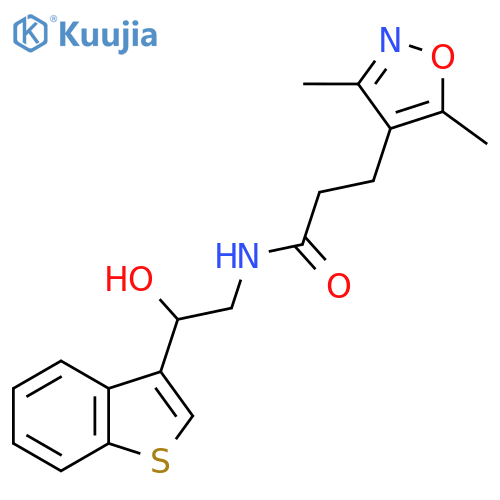 N-2-(1-benzothiophen-3-yl)-2-hydroxyethyl-3-(3,5-dimethyl-1,2-oxazol-4-yl)propanamide structure