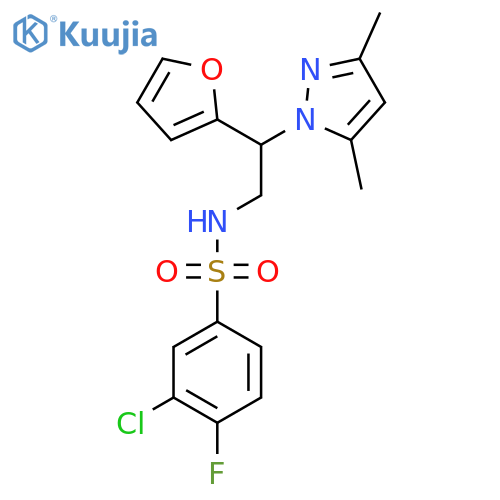 3-chloro-N-2-(3,5-dimethyl-1H-pyrazol-1-yl)-2-(furan-2-yl)ethyl-4-fluorobenzene-1-sulfonamide structure