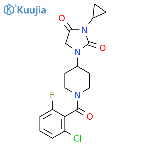 1-1-(2-chloro-6-fluorobenzoyl)piperidin-4-yl-3-cyclopropylimidazolidine-2,4-dione structure