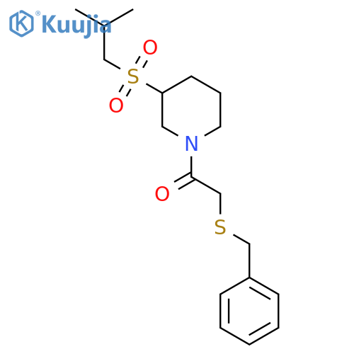 2-(benzylsulfanyl)-1-3-(2-methylpropanesulfonyl)piperidin-1-ylethan-1-one structure