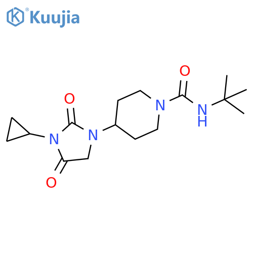 N-tert-butyl-4-(3-cyclopropyl-2,4-dioxoimidazolidin-1-yl)piperidine-1-carboxamide structure