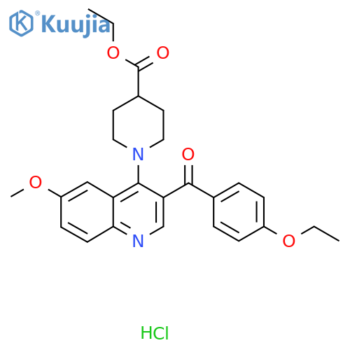 ethyl 1-3-(4-ethoxybenzoyl)-6-methoxyquinolin-4-ylpiperidine-4-carboxylate hydrochloride structure