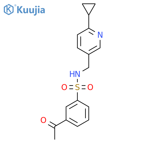3-acetyl-N-[(6-cyclopropylpyridin-3-yl)methyl]benzene-1-sulfonamide structure