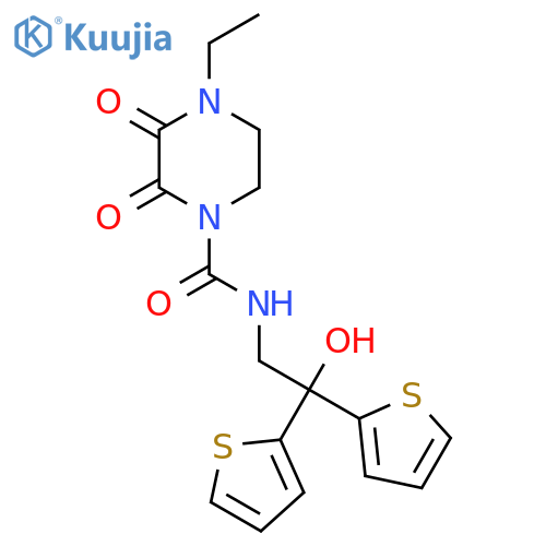 4-ethyl-N-2-hydroxy-2,2-bis(thiophen-2-yl)ethyl-2,3-dioxopiperazine-1-carboxamide structure