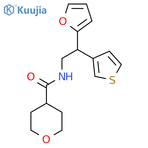 N-2-(furan-2-yl)-2-(thiophen-3-yl)ethyloxane-4-carboxamide structure