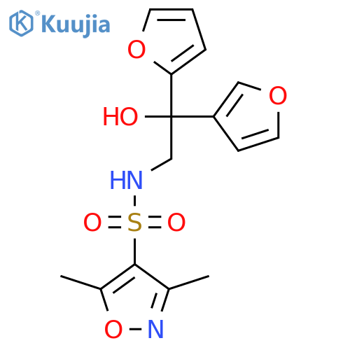 N-2-(furan-2-yl)-2-(furan-3-yl)-2-hydroxyethyl-3,5-dimethyl-1,2-oxazole-4-sulfonamide structure