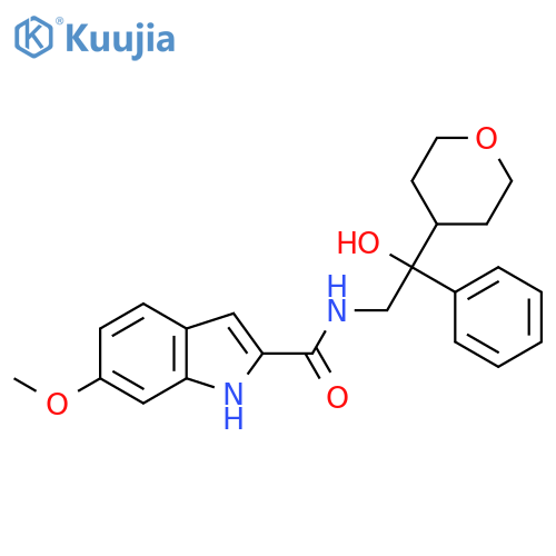 N-2-hydroxy-2-(oxan-4-yl)-2-phenylethyl-6-methoxy-1H-indole-2-carboxamide structure