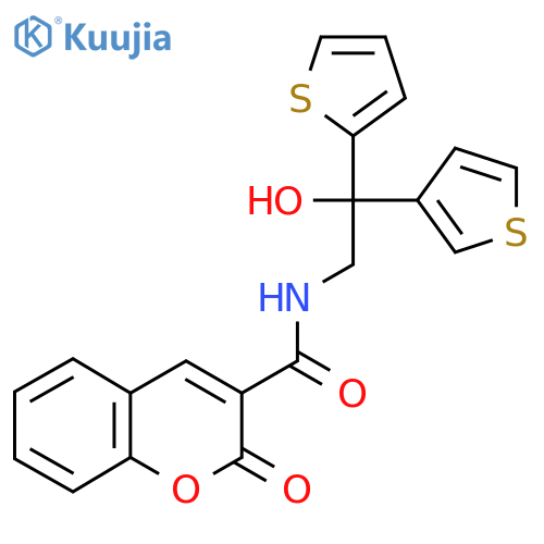 N-2-hydroxy-2-(thiophen-2-yl)-2-(thiophen-3-yl)ethyl-2-oxo-2H-chromene-3-carboxamide structure