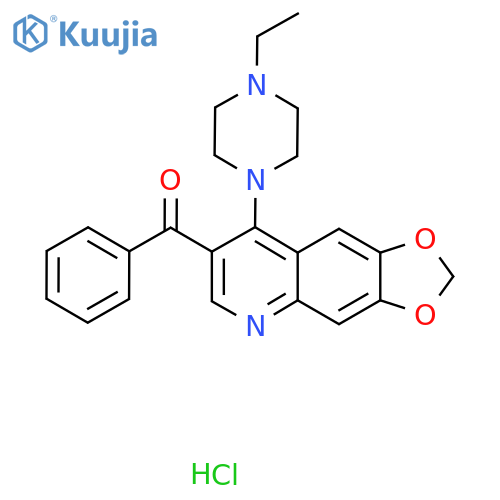 1-{7-benzoyl-2H-1,3dioxolo4,5-gquinolin-8-yl}-4-ethylpiperazine hydrochloride structure