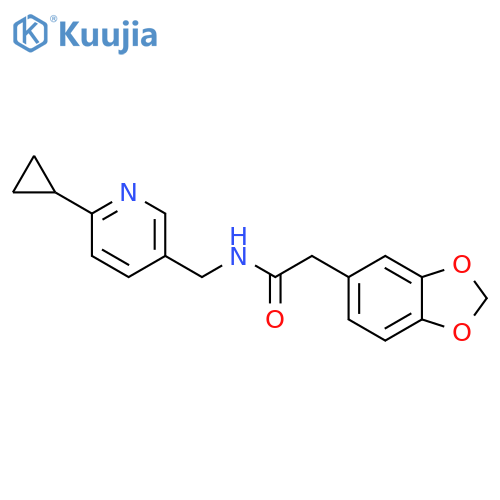 2-(2H-1,3-benzodioxol-5-yl)-N-[(6-cyclopropylpyridin-3-yl)methyl]acetamide structure