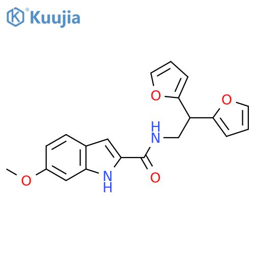 N-[2,2-bis(furan-2-yl)ethyl]-6-methoxy-1H-indole-2-carboxamide structure