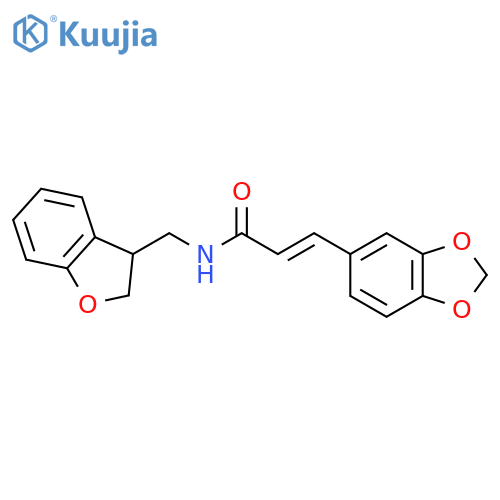 (2E)-3-(2H-1,3-benzodioxol-5-yl)-N-[(2,3-dihydro-1-benzofuran-3-yl)methyl]prop-2-enamide structure