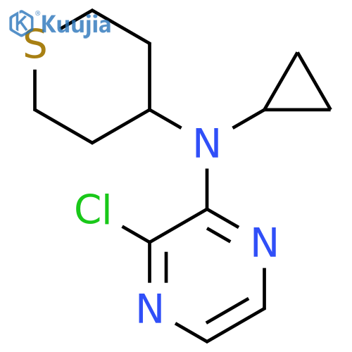 3-chloro-N-cyclopropyl-N-(thian-4-yl)pyrazin-2-amine structure