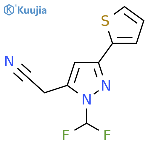 2-(1-(difluoromethyl)-3-(thiophen-2-yl)-1H-pyrazol-5-yl)acetonitrile structure