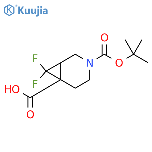 3-(tert-butoxycarbonyl)-7,7-difluoro-3-azabicyclo[4.1.0]heptane-6-carboxylic acid structure