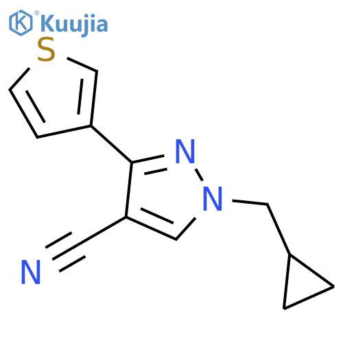 1-(cyclopropylmethyl)-3-(thiophen-3-yl)-1H-pyrazole-4-carbonitrile structure
