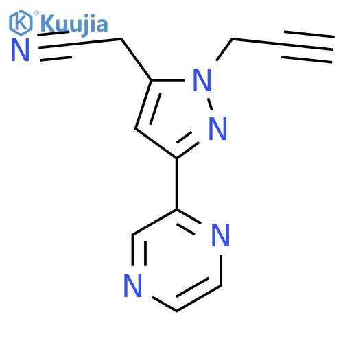 2-(1-(Prop-2-yn-1-yl)-3-(pyrazin-2-yl)-1H-pyrazol-5-yl)acetonitrile structure