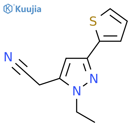 2-(1-ethyl-3-(thiophen-2-yl)-1H-pyrazol-5-yl)acetonitrile structure