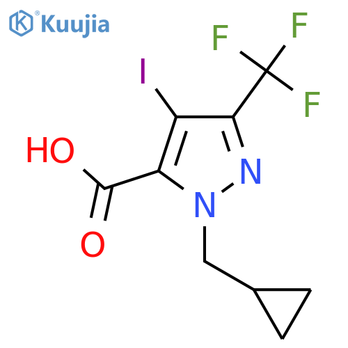 1-(cyclopropylmethyl)-4-iodo-3-(trifluoromethyl)-1H-pyrazole-5-carboxylic acid structure