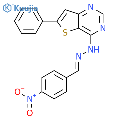 Benzaldehyde, 4-nitro-, (6-phenylthieno[3,2-d]pyrimidin-4-yl)hydrazone structure