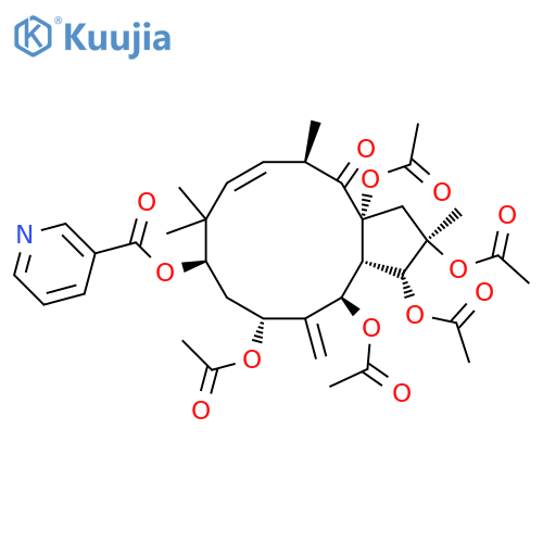 (1R,2R,3aR,5R,9R,11R,13R,13aS,E)-2,5,8,8-tetramethyl-12-methylene-9-(nicotinoyloxy)-4-oxo-1,2,3,4,5,8,9,10,11,12,13,13a-dodecahydro-3aH-cyclopenta[12]annulene-1,2,3a,11,13-pentayl pentaacetate structure
