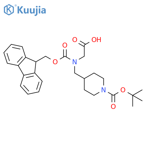 2-((((9H-fluoren-9-yl)methoxy)carbonyl)((1-(tert-butoxycarbonyl)piperidin-4-yl)methyl)amino)acetic acid structure