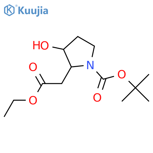 tert-butyl 2-(2-ethoxy-2-oxoethyl)-3-hydroxypyrrolidine-1-carboxylate structure