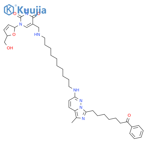 1-[(2R,5S)-5-(hydroxymethyl)-2,5-dihydrofuran-2-yl]-5-[[10-[[5-methyl-7-(7-oxo-7-phenyl-heptyl)imidazo[5,1-f]pyridazin-2-yl]amino]decylamino]methyl]pyrimidine-2,4-dione structure