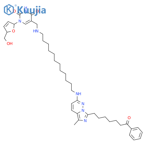 1-[(2R,5S)-5-(hydroxymethyl)-2,5-dihydrofuran-2-yl]-5-[[12-[[5-methyl-7-(7-oxo-7-phenyl-heptyl)imidazo[5,1-f]pyridazin-2-yl]amino]dodecylamino]methyl]pyrimidine-2,4-dione structure
