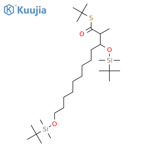 Dodecanethioic acid, 3,12-bis[[(1,1-dimethylethyl)dimethylsilyl]oxy]-2-methyl-, S-(1,1-dimethylethyl) ester, (2R,3R)-rel- structure