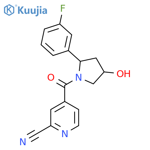 4-[2-(3-Fluorophenyl)-4-hydroxypyrrolidine-1-carbonyl]pyridine-2-carbonitrile structure