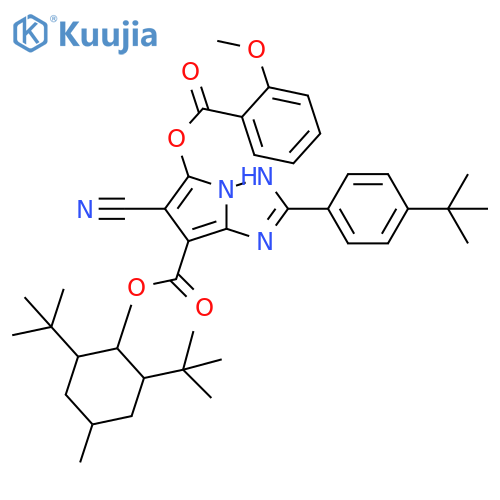1H-Pyrrolo[1,2-b][1,2,4]triazole-7-carboxylic acid,6-cyano-2-[4-(1,1-dimethylethyl)phenyl]-5-[(2-methoxybenzoyl)oxy]-,2,6-bis(1,1-dimethylethyl)-4-methylcyclohexyl ester structure