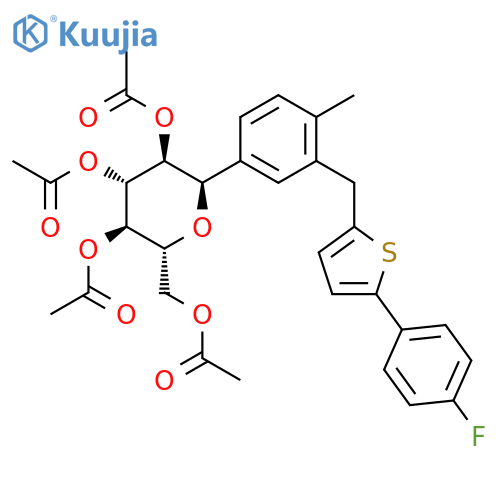 (2R,3R,4R,5S,6R)-2-(Acetoxymethyl)-6-(3-((5-(4-fluorophenyl)thiophen-2-yl)methyl)-4-methylphenyl)tetrahydro-2H-pyran-3,4,5-triyl triacetate structure