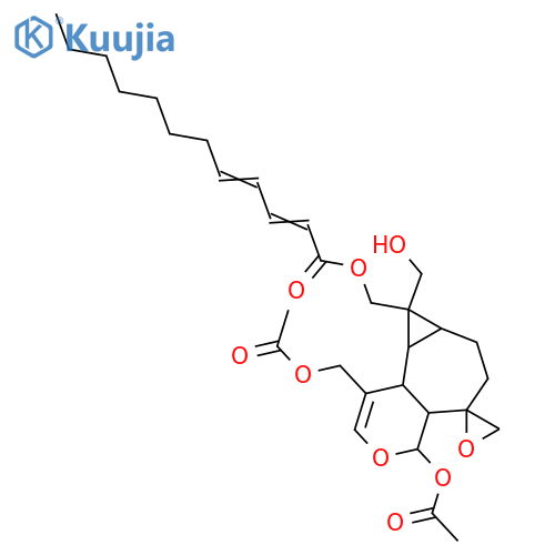 2,3-Seco-3,10(14)-aromadendradiene-2,12,13,15-tetrol; 2α-form, 10β,14-Epoxide, 13-O-(2E,4E-dodecadienoyl), 2,15-di-Ac structure