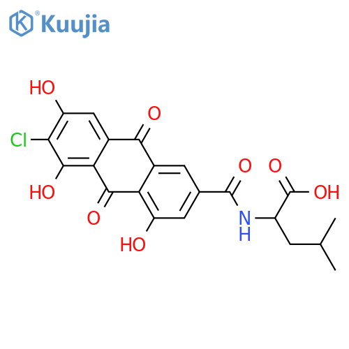 4,5,7-Trihydroxyanthraquinone-2-carboxylic acid; 6-Chloro, L-leucine amide structure