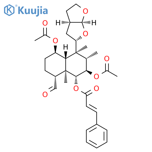 2-Propenoic acid, 3-phenyl-, (1R,2R,3S,4S,4aR,5R,8R,8aR)-2,5-bis(acetyloxy)-8-formyl-4-[(2S,3aR,6aS)-hexahydrofuro[2,3-b]furan-2-yl]decahydro-3,4,8a-trimethyl-1-naphthalenyl ester, (2E)- structure